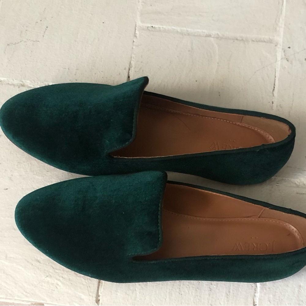 J Crew velvet green loafers. New without tag